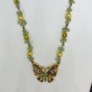 Green Crystals Deco Butterfly Necklace